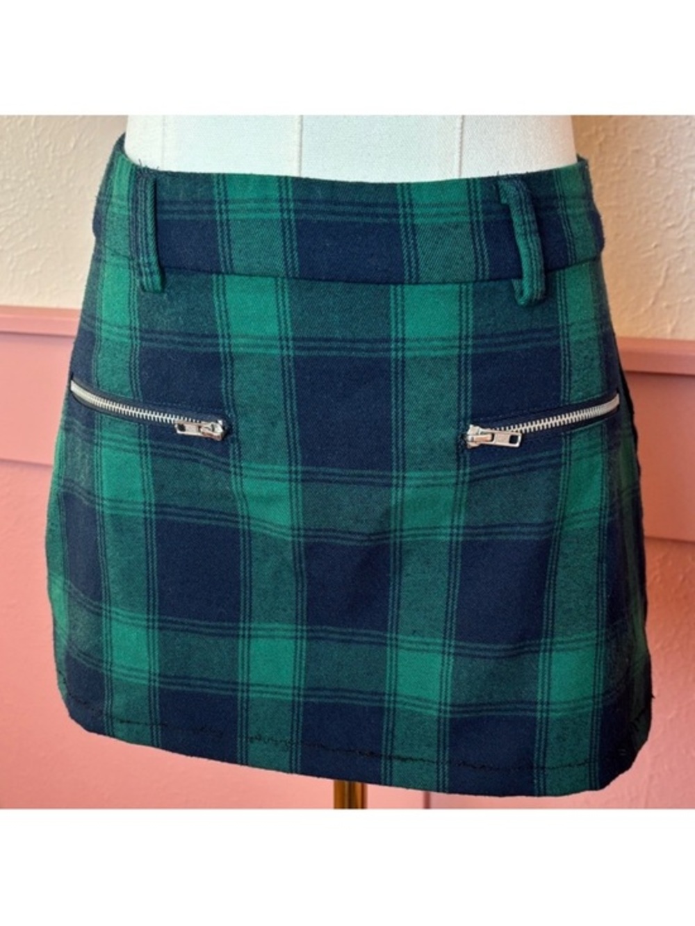 af studio y2k grunge plaid mini skirt sz medium reworked green blue goth school